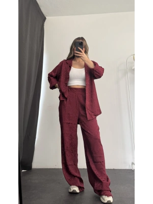 Elena Desenli Gömlek Takım - Bordo