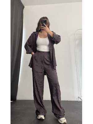 Elena Desenli Gömlek Takım - Mor