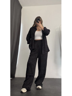 Elena Desenli Gömlek Takım - Siyah