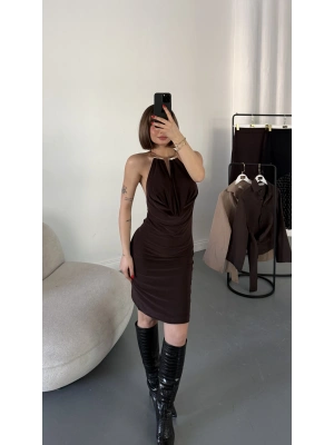 Ellen Aksesuar Detay Elbise - Kahve