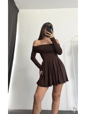 Emma Pileli Elbise - Kahve