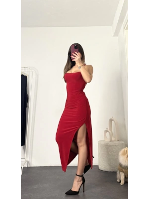 Etta Sırt Detay Elbise - Kırmızı