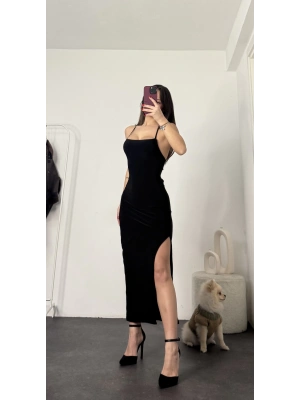 Etta Sırt Detay Elbise - Siyah