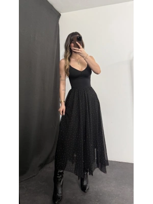 Eva Taşlı Tül Etek - Siyah