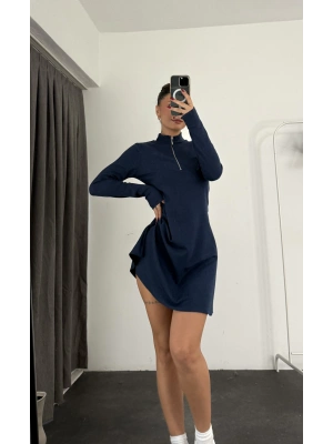 Fermuar Detay Mini Elbise - Lacivert
