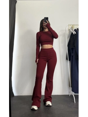 Fine Basic Crop Takım - Bordo