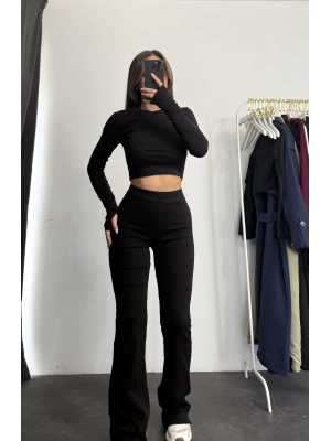 Fine Basic Crop Takım - Siyah