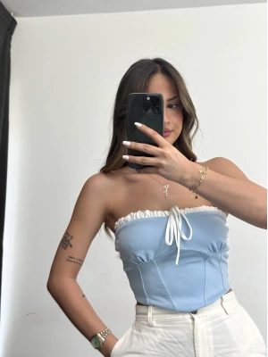 Fırfır Detay Büstiyer- Mavi