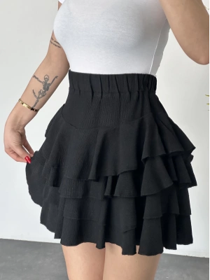 Fırfırlı Bürümcük Etek - Siyah