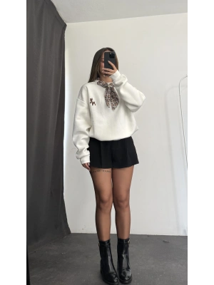 Fular Detay Sweatshirt - Beyaz