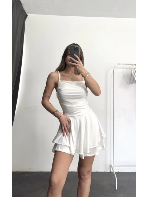 Halter Yaka Şortlu Elbise - Beyaz