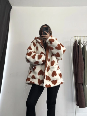 Heart Peluş Mont - Kahve