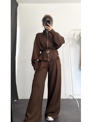 Heli Kemerli Eşofman Takım - Kahve