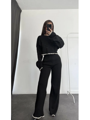 Hesna Biyeli Triko Takım - Siyah