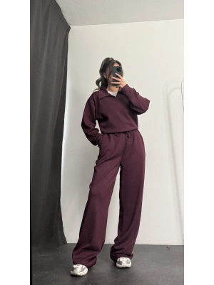 Hilda Polo Yaka Takım - Bordo