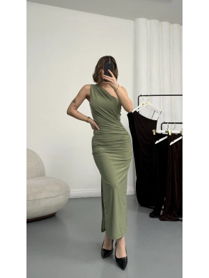 Hilda Tek Omuz Elbise - Haki