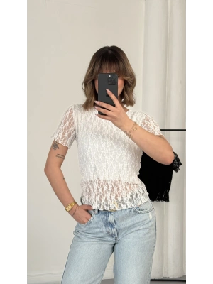 India Dantel Crop - Beyaz