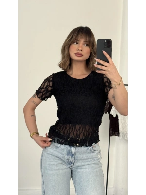 India Dantel Crop - Siyah