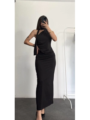 İndila Drapeli Elbise - Siyah