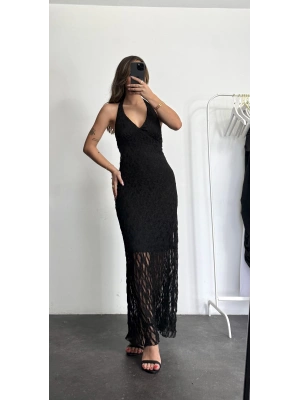 Iris Dantel Elbise - Siyah