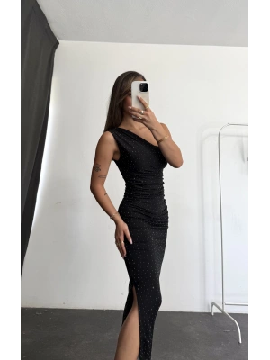 Jade Taşlı Elbise - Siyah