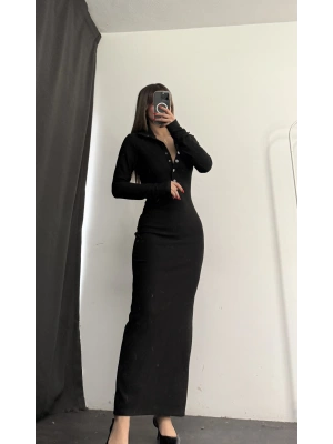 Jemma Çıtçıtlı Elbise - Siyah