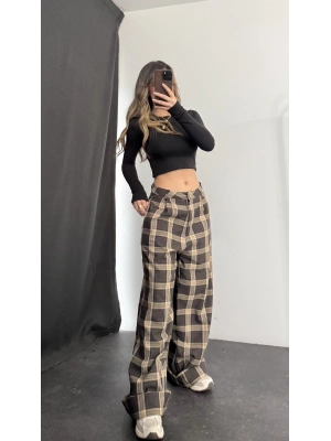 Jemmy Ekoseli Pantolon - Bej