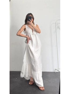 Joe Müslin Elbise - Beyaz