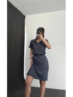 Joe Polo Yaka Elbise - Antrasit