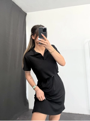 Joe Polo Yaka Elbise - Siyah