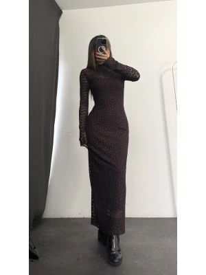 Joselina Dantel Elbise - Kahve