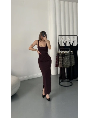 Josie Kare Yaka Elbise - Bordo