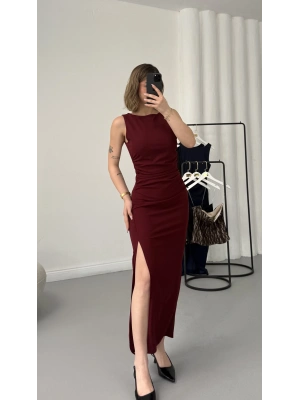 Kaisa Drapeli Elbise - Bordo