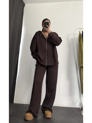 Kapüşonlu Tunik Takım - Kahve