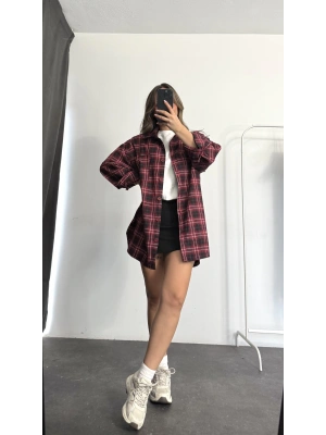 Kareli Oduncu Gömlek - Bordo