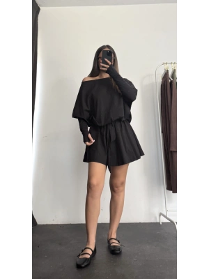 Karina Kayık Yaka Elbise - Siyah