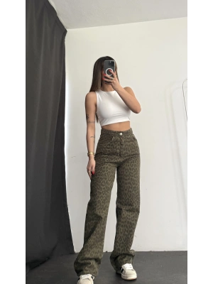 Katy Leopar Desen Baggy Jean - Haki
