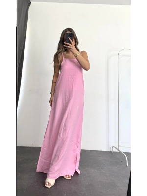 Keten Maxi Elbise -Pembe