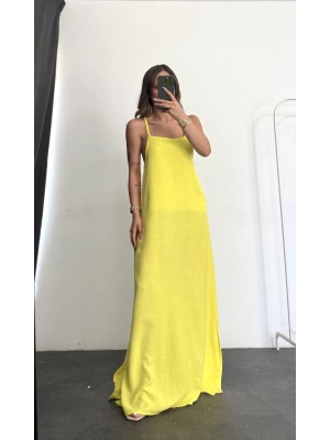 Keten Maxi Elbise -Sarı