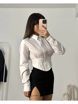 Korse Crop Gömlek - Beyaz