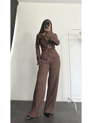 Kruvaze Tokalı Takım - Kahve