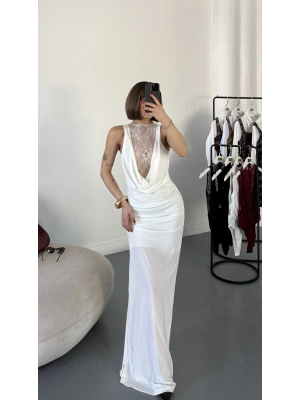 Lady Dantel Detay Elbise - Beyaz