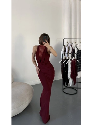 Lady Dantel Detay Elbise - Bordo