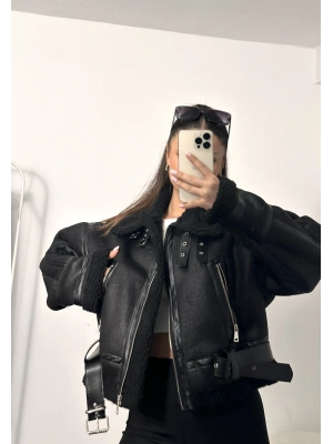 Lamine Kürklü Ceket - Siyah