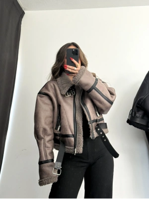 Lamine Kürklü Ceket - Vizon