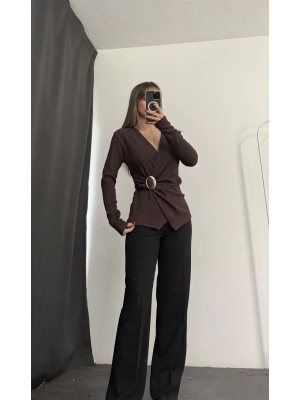 Larisa Tokalı Kruvaze Bluz - Kahve