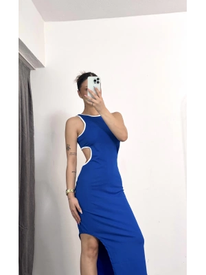 Laura Dekolte Elbise - Mavi