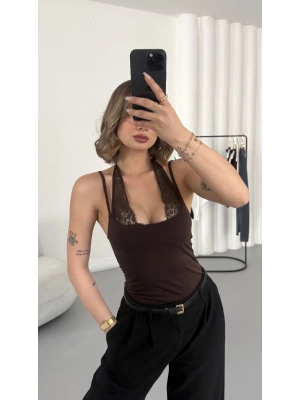 Lilah Dantel Detay Bodysuit - Kahve