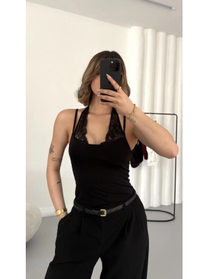 Lilah Dantel Detay Bodysuit - Siyah