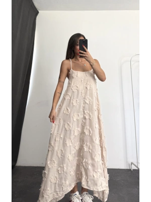 Lilia Keten Elbise - Bej